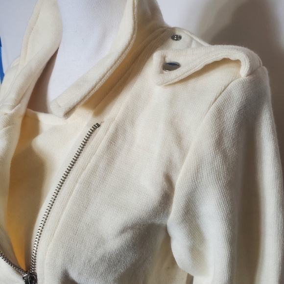 H&M Moto Knit Jacket Womens Size L Cropped Tab Shoulder Zipper Sleeve Diag Zip - Picture 2 of 15